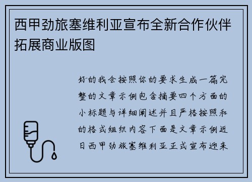 西甲劲旅塞维利亚宣布全新合作伙伴拓展商业版图 西甲劲旅塞维利亚宣布全新合作伙伴拓展商业版图